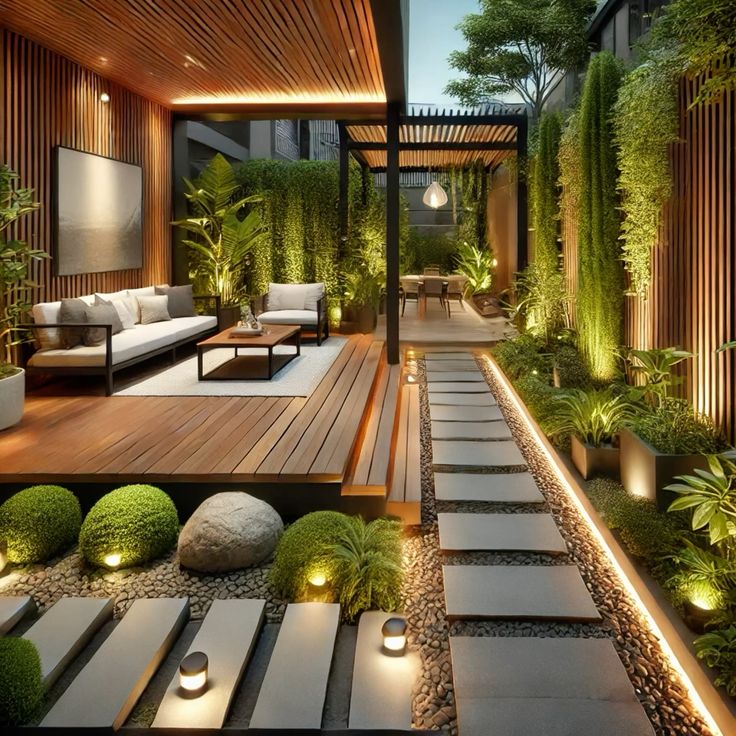 Modern garden patio with comfortable seating